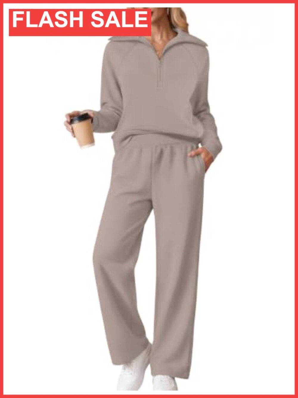Women's Half Zip Sweatshirt & Wide Leg Sweatpants Set Relaxed Fit Lounge Set